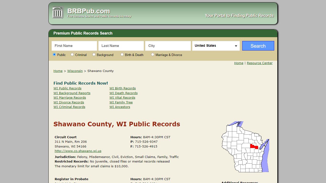 Shawano County Public Records | Search Wisconsin Government Databases