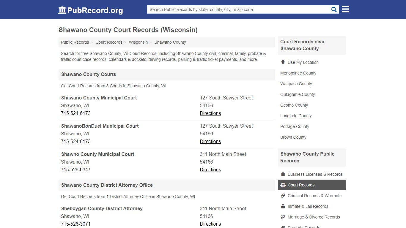 Shawano County Court Records (Wisconsin) - Public Record